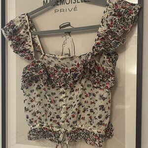 LoveShackFancy Floral Ruffle Crop Top XS | Romantic Cottagecore